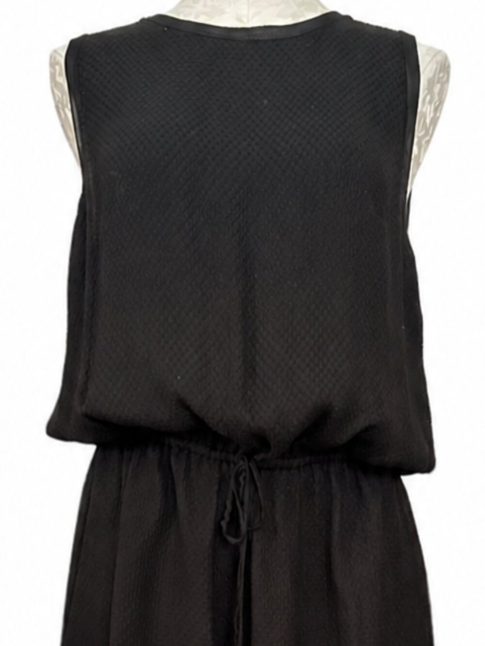 Vince 100% Silk Black Maxi Dress XL Sleeveless Textured Drawstring Waist Lined